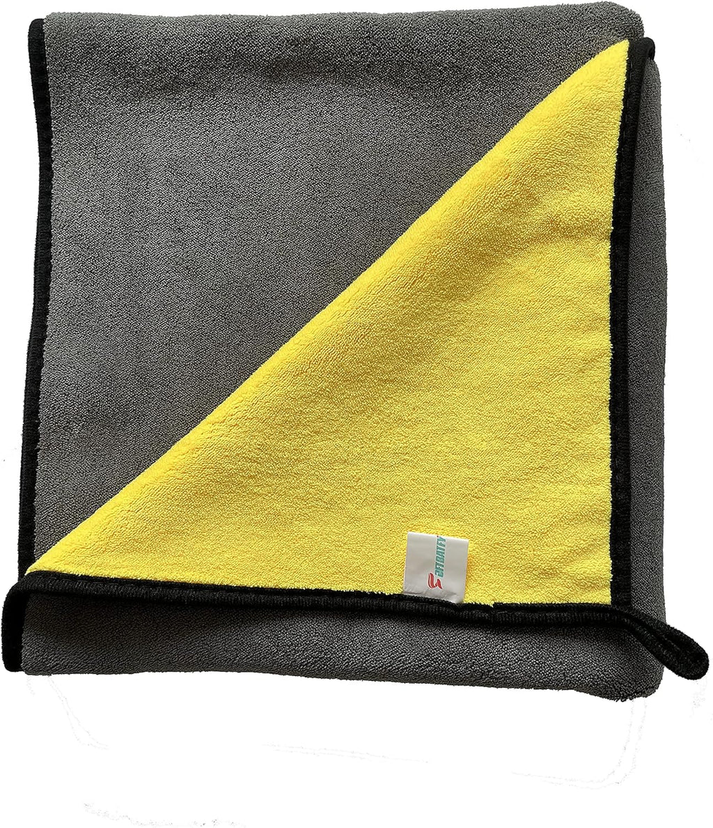 Large Microfiber Drying Towel for Car, Great Thick Soft Plush Towels, 36 x 24inches 800GSM Thickness, Quality, Washable, Absorbency No Scratch Lint Free Drying Towel (36 x 24inches,Grey-Yellow,1pack)