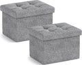 Ornavo Home Small Storage Ottoman, Set of 2, Foldable Collapsible Rectangle Linen Ottoman Foot Rest Stool Seat, for Living Room, Bedroom, Home Office, Dorm - 12 x 16 x 12, Gray