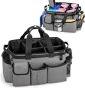 LoDrid Large Wearable Cleaning Caddy Bag with Detachable Divider, Cleaning Organizer with Handles, Cleaning Supply Tote with Adjustable Shoulder Strap for Cleaners & Housekeepers, Grey