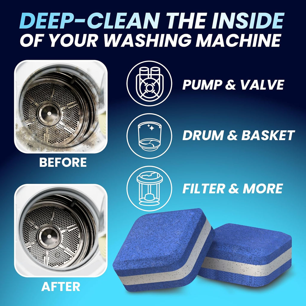 Washing Machine Cleaner Tablets for Pet Owners - Front & Top Load Washer Deep Cleaning - Septic Tank Safe - HE Support - Remove Stubborn Pet Hair - Eliminates Pet Smells - Prevents Pet Dander Build-up