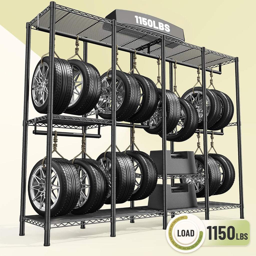 Raybee Heavy Duty Clothes Rack for Hanging Clothes,Clothing Rack with Shelves, Adjustable,76" W x 77" H x 18" D,Max Load 1150lbs,Black