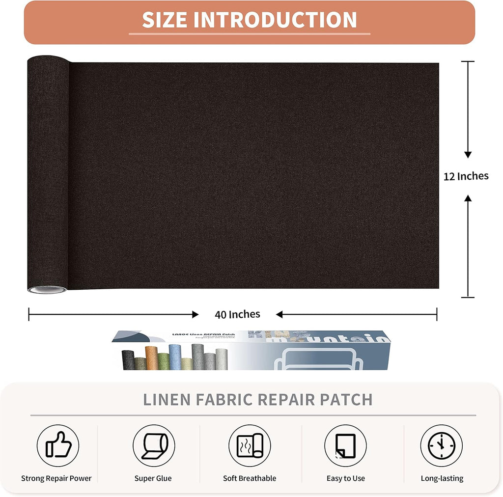 Fine Linen Repair Patches, Self-Adhesive Linen Fabric Patches, 12X40 inch Extra Size, Multi Color, Can be Used for Linen Sofa Repair and Linen Clothes Repair (12" x 40", Dark Brown)