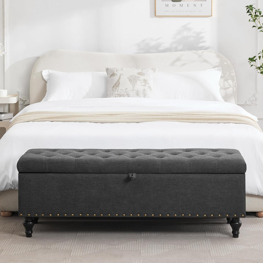50" Storage Ottoman Bench, Tufted Ottoman with Storage for Living Room, Large End of Bed Ottomans, Modern Entryway Benchs, Window & Bedroom Benches for Foot of Bed (Dimgray)