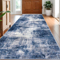 IOHOUZE Abstract Runner Rug 3x8 Ft Washable Runners for Hallways, Non Slip Kitchen Runner Printed Faux Wool Entryway Runner Indoor, Modern Abstract Floor Carpet for Hall Bedroom, Navy/Grey