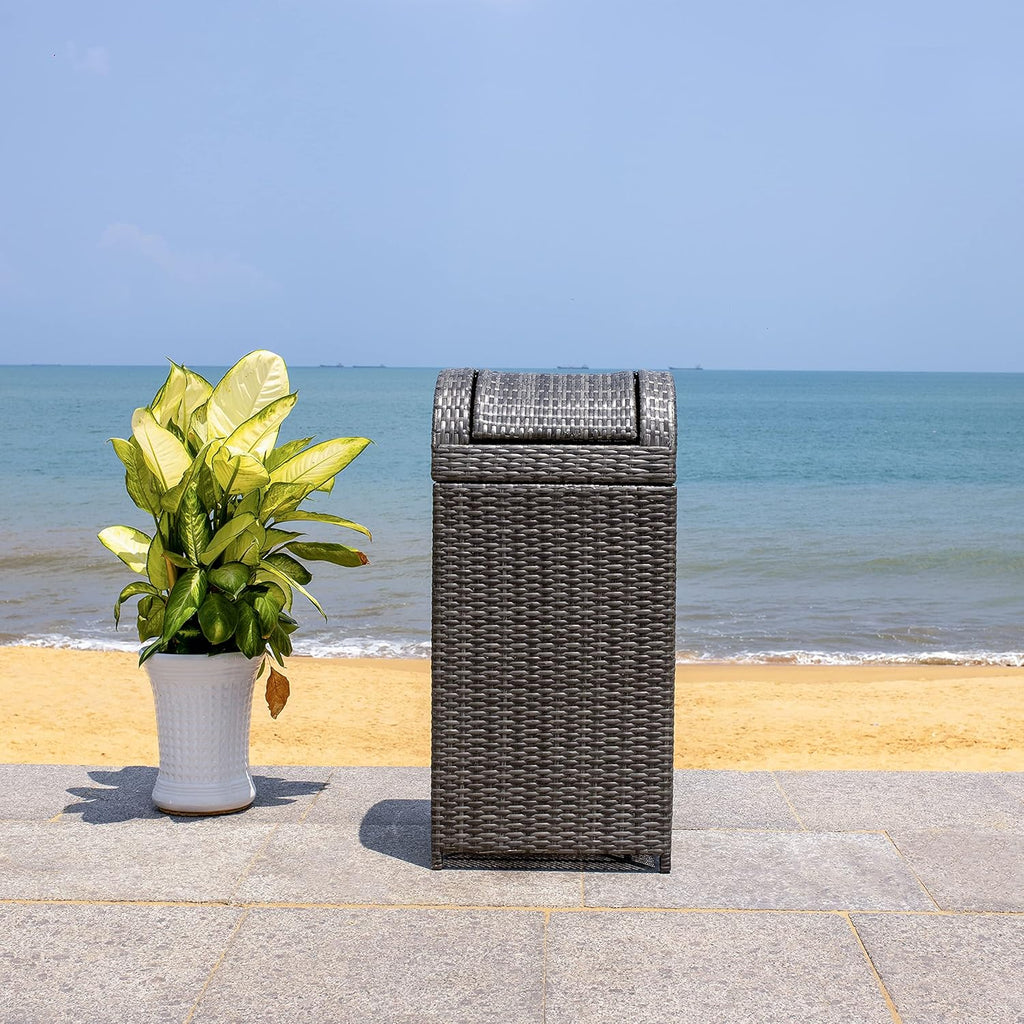 SAFAVIEH Outdoor Collection Mazeli Grey Brown Woven Swing Top Dome Lid Trash Bin (Fully Assembled) PAT7511C