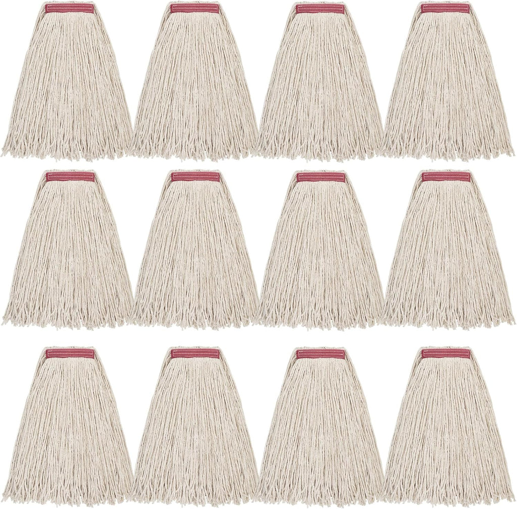 MATTHEW CLEANING 16oz 12Pack Cotton Mop Head Replacement,Cotton Looped-Open String Heavy Duty String Mop Refills, Universal Headband Blend,Floor Cleaning for Home, Industrial and Commercial Use(White)