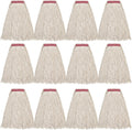 MATTHEW CLEANING 16oz 12Pack Cotton Mop Head Replacement,Cotton Looped-Open String Heavy Duty String Mop Refills, Universal Headband Blend,Floor Cleaning for Home, Industrial and Commercial Use(White)