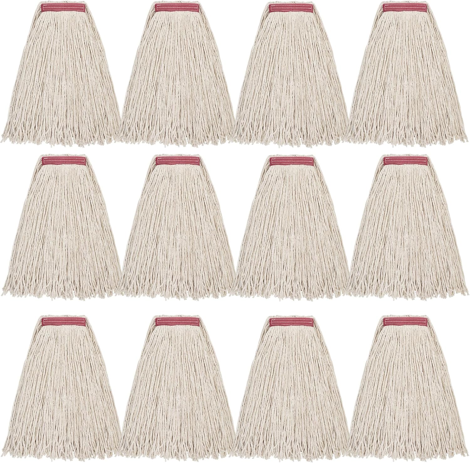 MATTHEW CLEANING 16oz 12Pack Cotton Mop Head Replacement,Cotton Looped-Open String Heavy Duty String Mop Refills, Universal Headband Blend,Floor Cleaning for Home, Industrial and Commercial Use(White)