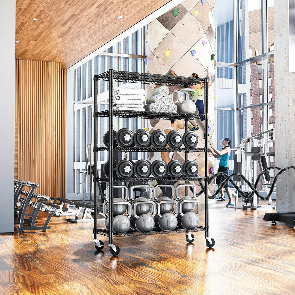IZEUK Heavy Duty Garage Shelving, 5 Tier Wide Metal Storage Shelf Rack, Adjustable Utility Organizer for Basement, Warehouse, Garage, Black, 23.6" D x 53.1" W x 73.6" H