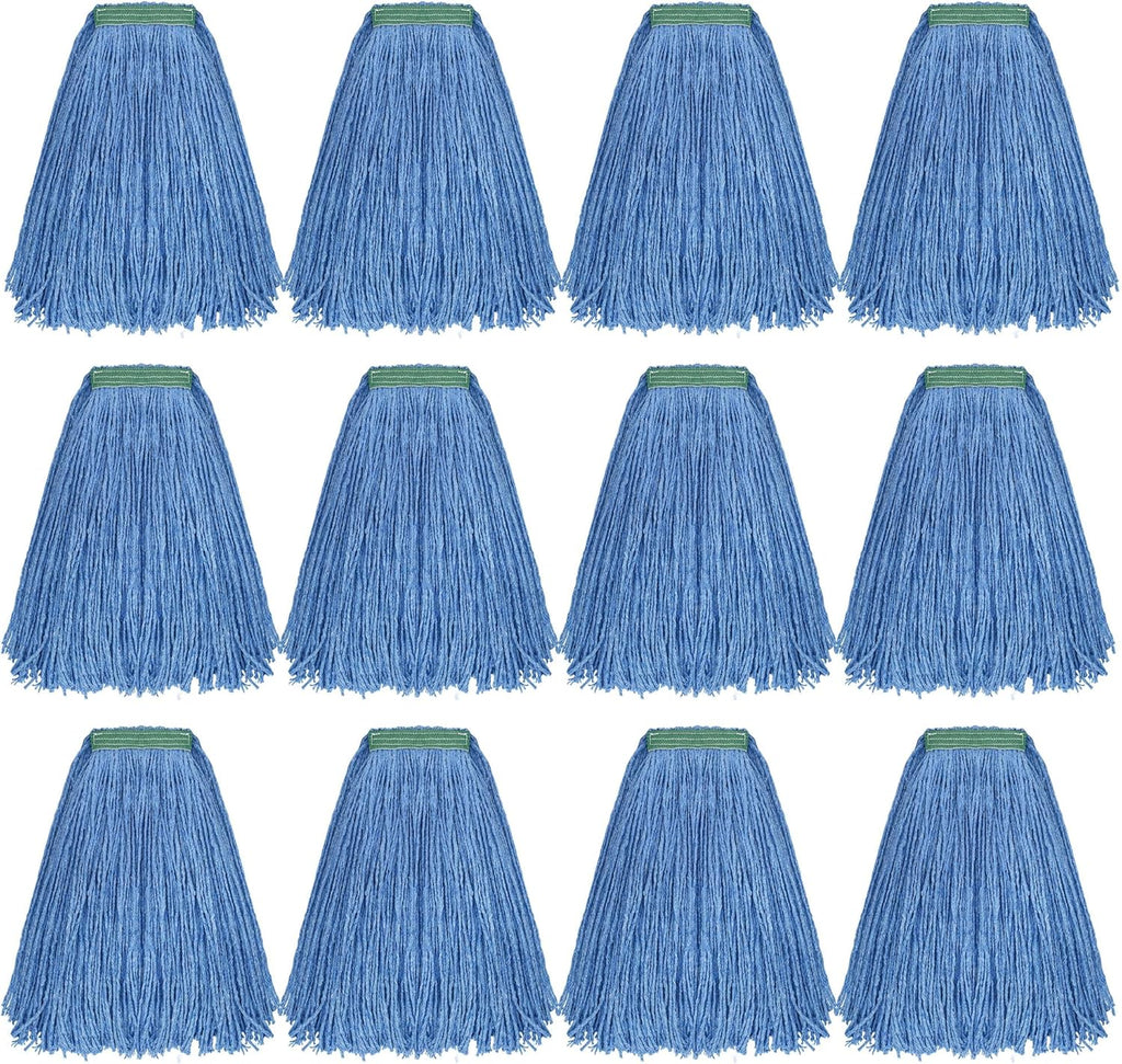 Matthew Cleaning 16oz 12Pack Cotton Floor Mop,Cotton Looped-Open String Heavy Duty String Refills, Universal Headband Blend Material,Mop Head Replacement for Home, Industrial and Commercial Use(Blue)