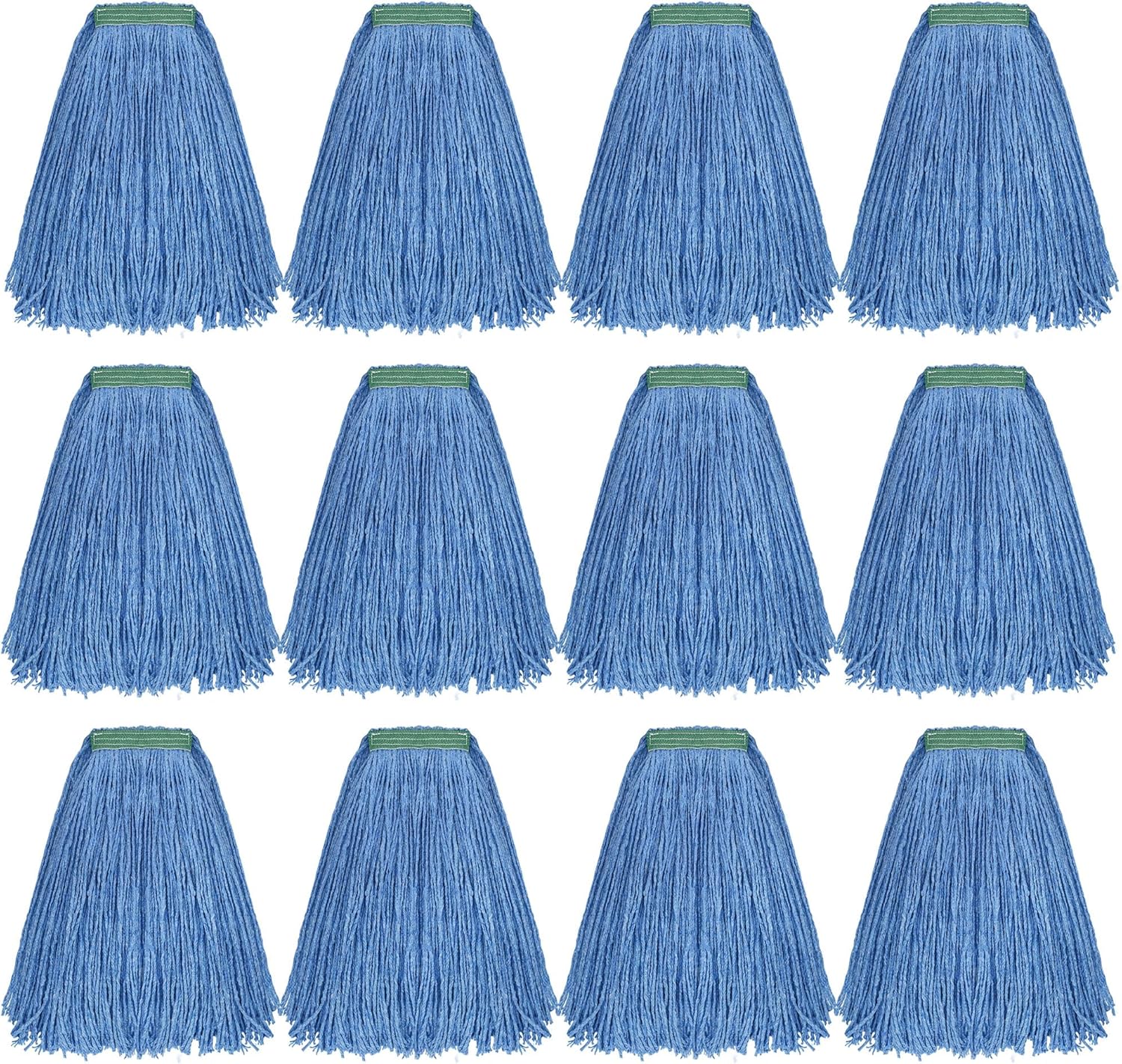Matthew Cleaning 16oz 12Pack Cotton Floor Mop,Cotton Looped-Open String Heavy Duty String Refills, Universal Headband Blend Material,Mop Head Replacement for Home, Industrial and Commercial Use(Blue)