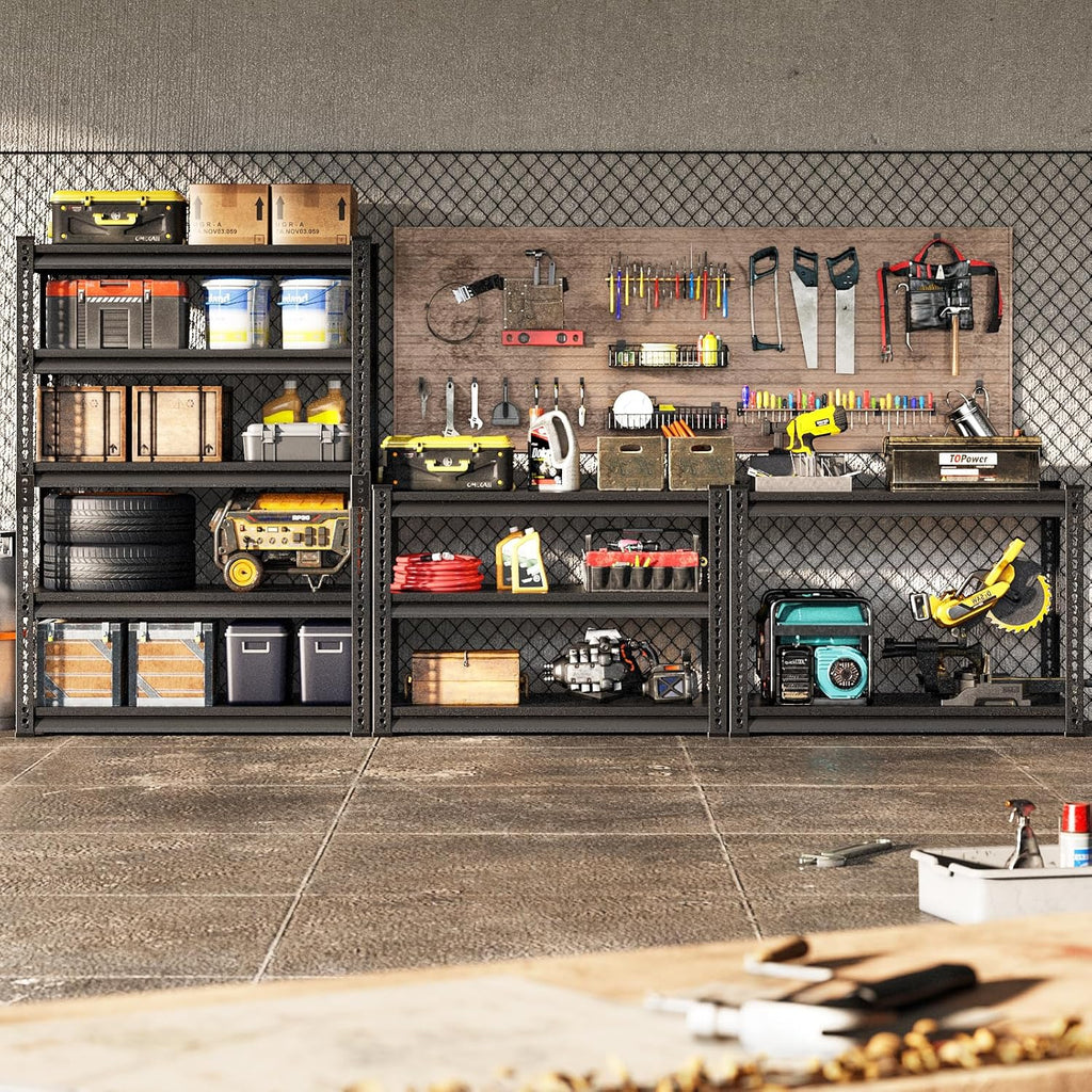 Adjustable Garage Storage Shelves, 48''W Garage Shelving Heavy Duty Loads 30000LBS, Metal Industrial Utility Shelf for Warehouse, Kitchen, Laundry Room,48" W x 24" D x 78" H,Black