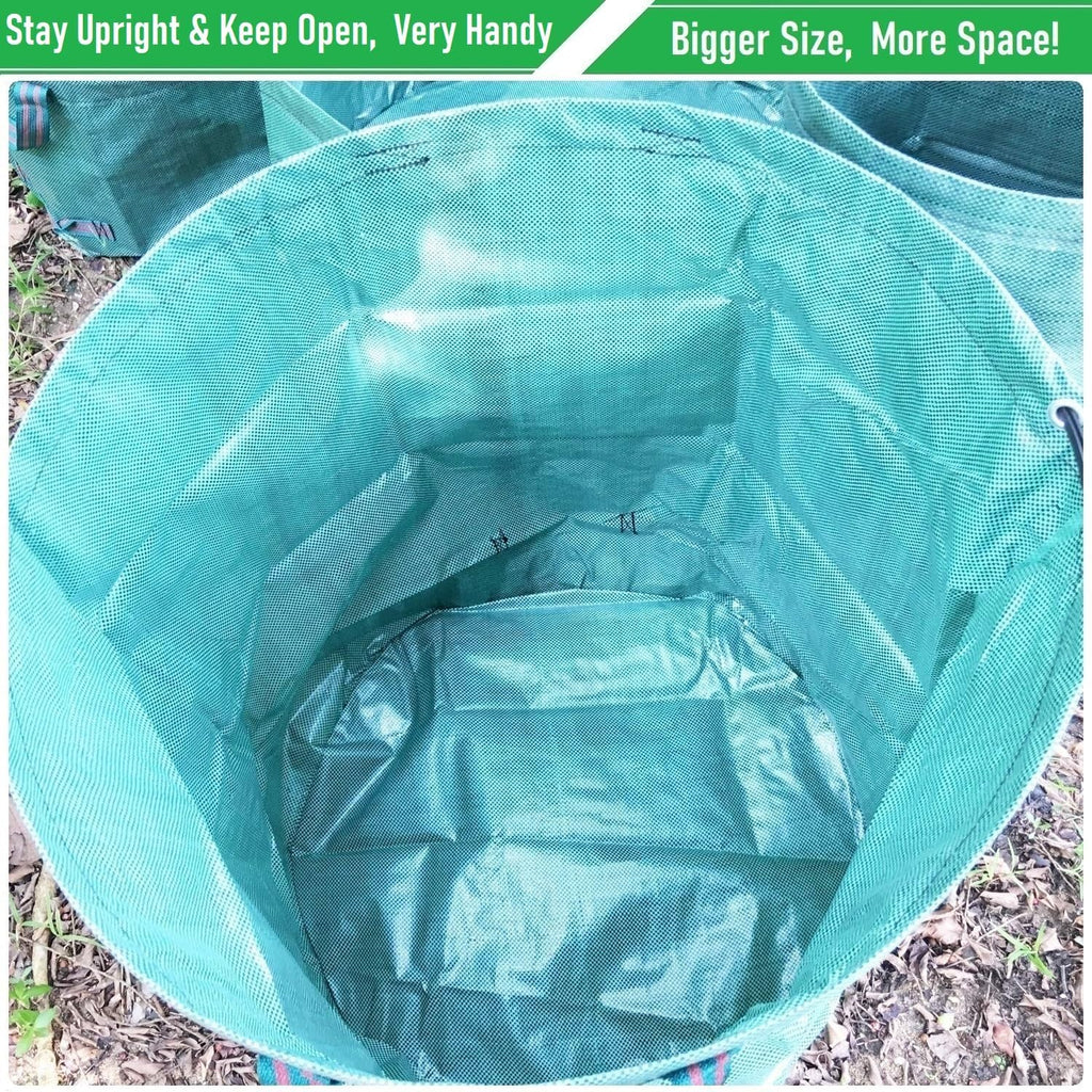 Professional 3-Pack 63 Gallons Lawn Garden Bags (D31, H19 inches) Reusable Yard Waste Bag with Gardening Gloves - Patio Standable Bag,Leaf Bag,Trash Containers,Plant Clippings Bag with 4 Handles