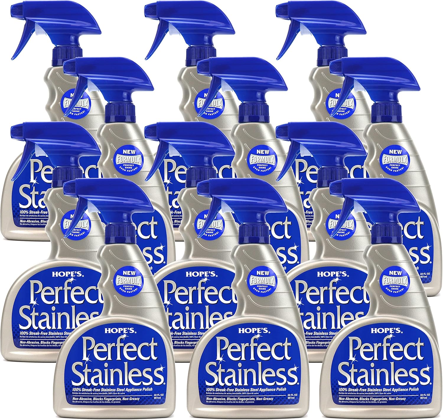 HOPE'S Perfect Stainless Steel Cleaner and Polish, 22-Ounce, Streak-Free Self-Polishing Formula, Blocks Fingerprints, Pack of 12