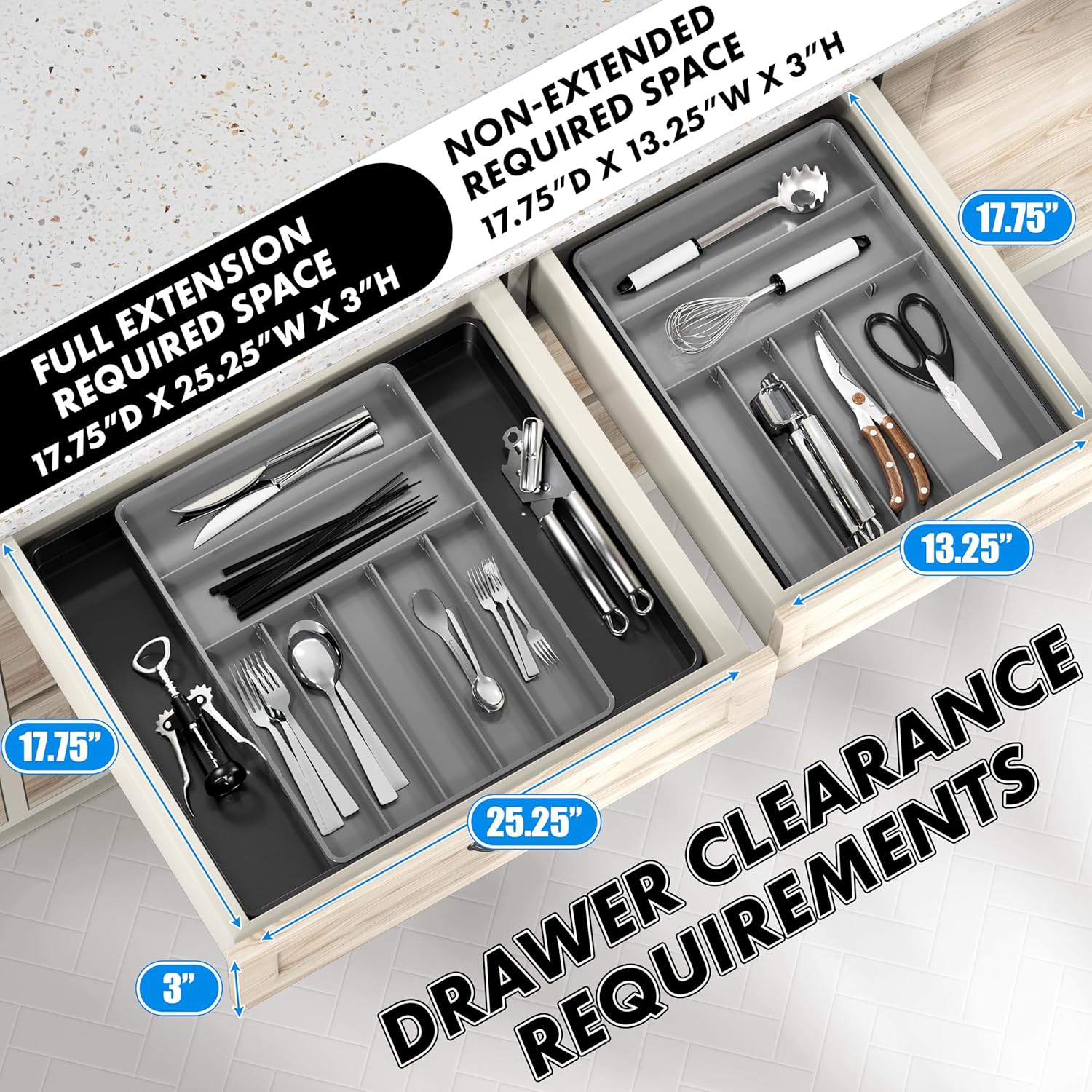 Simple Houseware Expandable Kitchen Drawer Flatware Organizer, Black/Gray