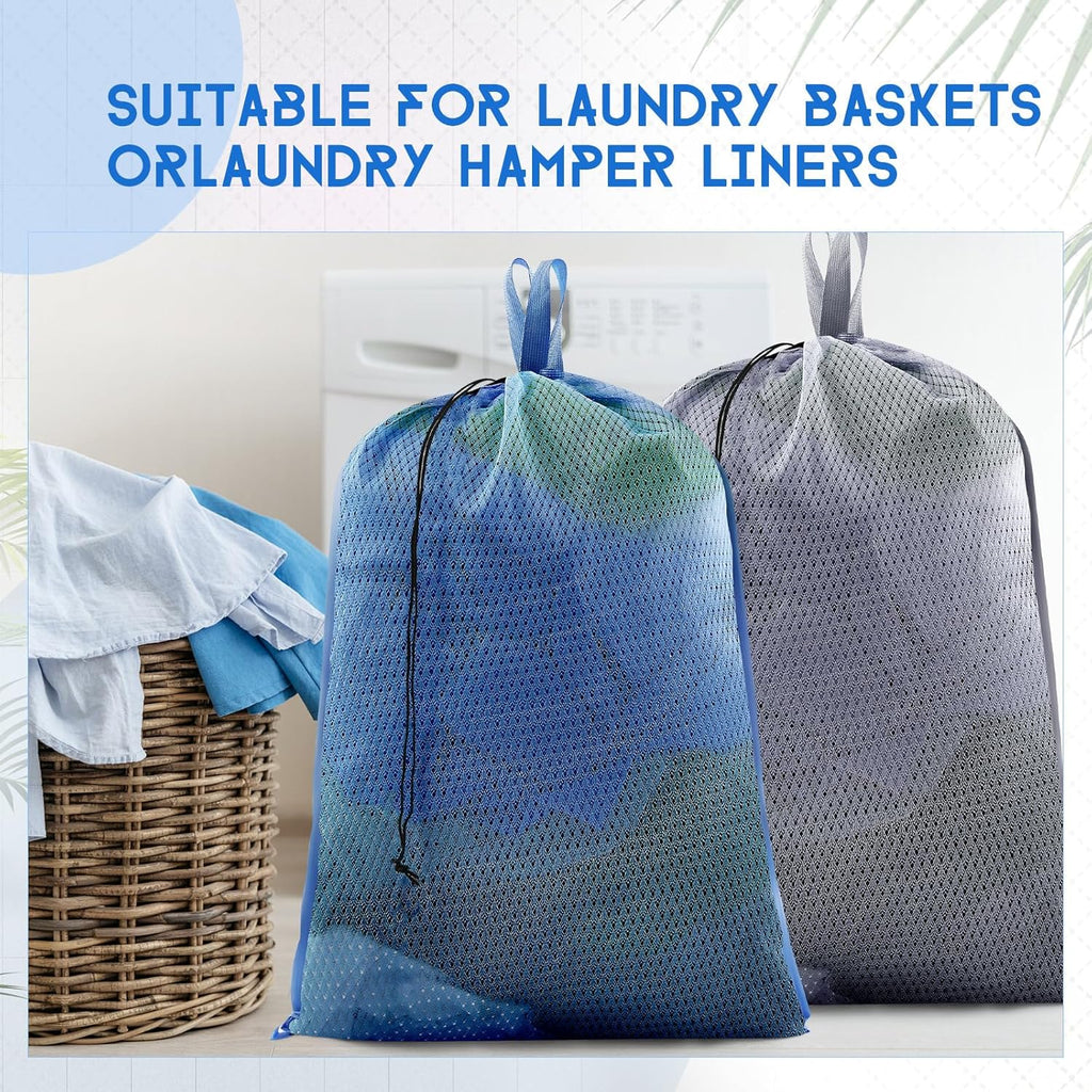 6 Pack 24 x 36 Inches Blue Mesh Laundry Bag with Handles Machine Washable Secure Drawstring Closure Large Sturdy Mesh Net Laundry for College Travel Dorm Laundromat