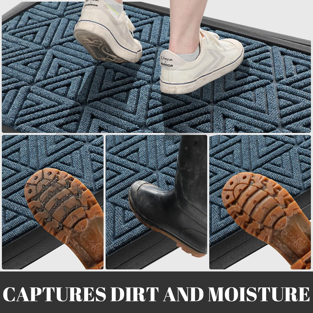 Yimobra Large Door Mat 47x24, All-Weather Waterproof Non-Slip Welcome Matt Outdoor, Heavy Duty Non Slip Doormat for Entryway for Patio and Garage Indoor, Easy Clean, Mix Blue
