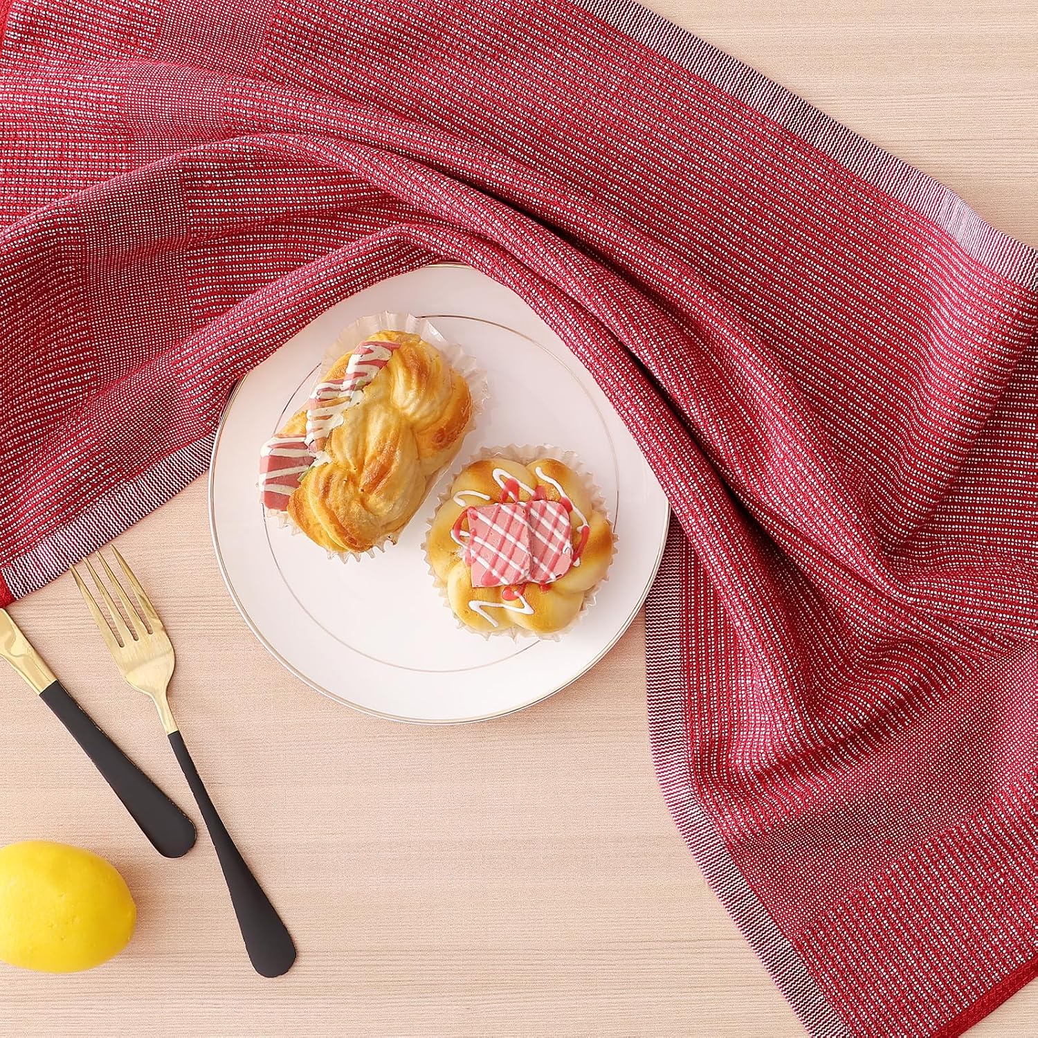 Homaxy Premium Kitchen Towels(18”x 28”, 6 Pack), Large Cotton Kitchen Hand Towels, Flat and Terry Dish Towels, 380 GSM Highly Absorbent Tea Towel Set with Hanging Loop, Navy Blue/Red/Green