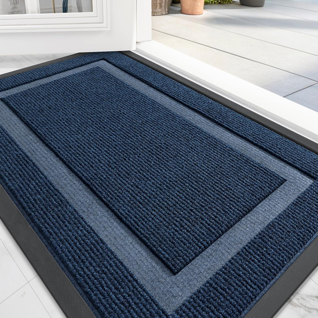 OLANLY Front Door Mat Indoor Outdoor Entrance, Waterproof All-Season, All-Weather Doormat, Sturdy Natural Rubber, Fade Resistant, Low Profile, Easy Clean Patio Porch Entryway Mat, 59x23, Blue