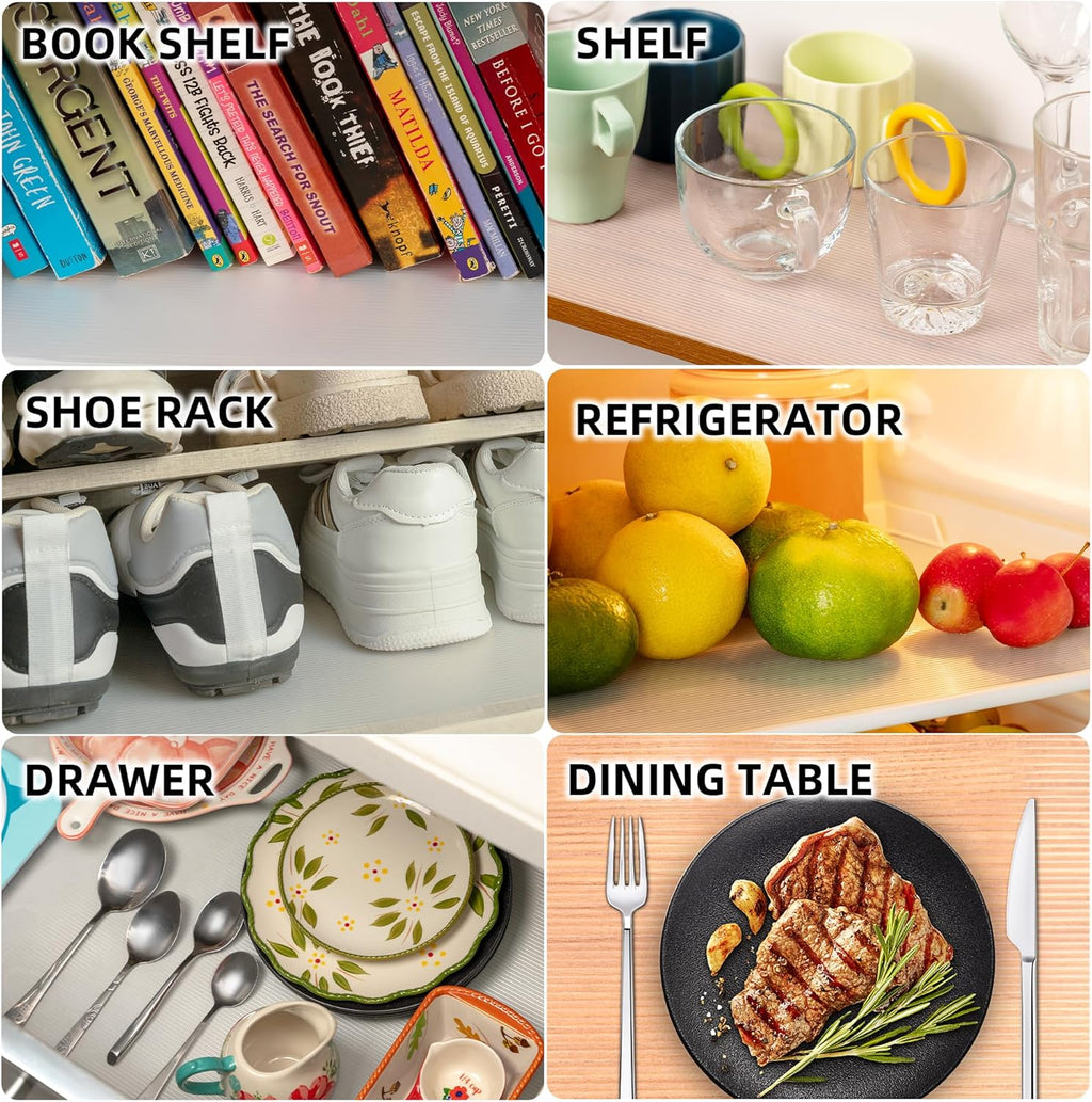 Shelf Liner Non Slip,Non Adhesive Cabinet Liner,Waterproof Drawer Liner,Food-Grade EVA Material for Kitchen Cabinets,Drawers,Refrigerators-Odorless & Easy to Cut-12 x 60 inches,Thickened