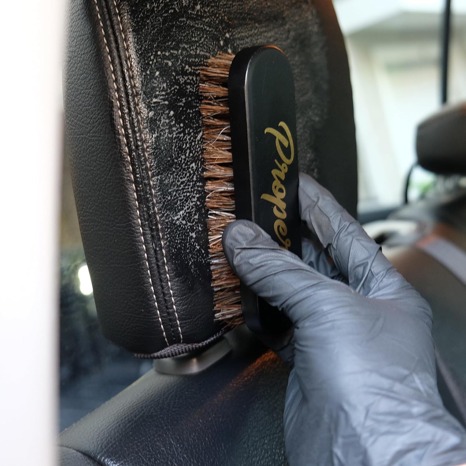 Premium Horse Hair Leather Brushes Set for Car Detailing, Furniture & Upholstery - Professional Horsehair Cleaning Brush for Couch, Car Seats, Alcantara & Interior Surfaces