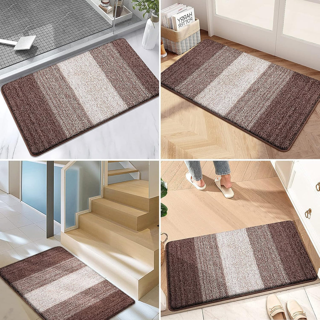 Kitinjoy Indoor Outdoor Door Mat, 48x30 Non-Slip Absorbent Dirt Trapper, Low-Profile Washable Inside Entrance Front Floor Mat, Sturdy Soft Entry Doormats for Entryway, Brown