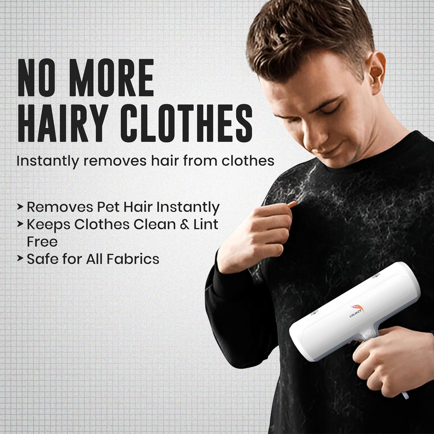 CALMZY Pet Hair Removal Tool, Reusable Lint Roller for Pet Hair, Dog Hair Remover Couch for Cleaning Rug, Carpet, Bed, Cat Hair Remover & Updated 2025, Pet Hair Remover Roller (Grey & White)