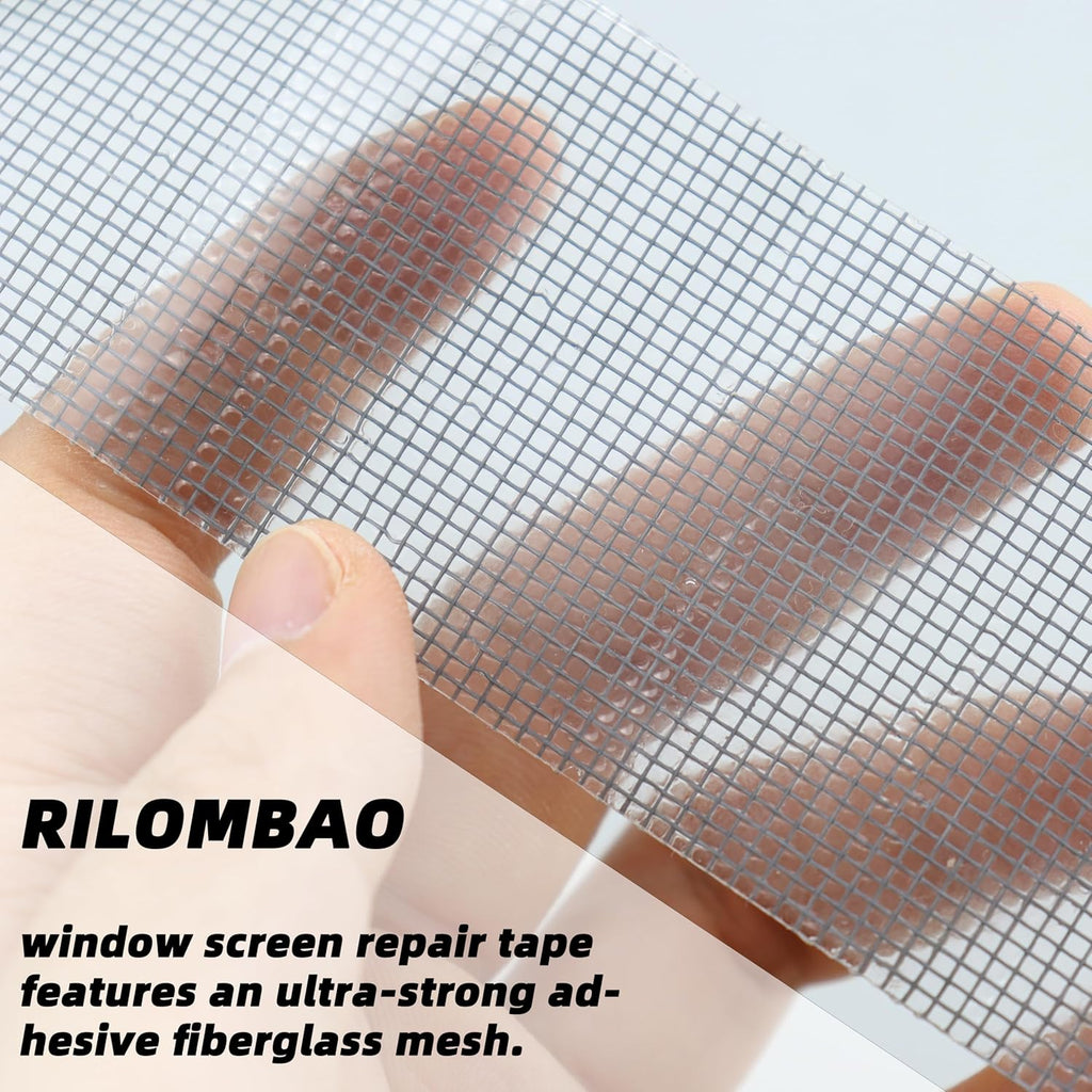 2IN Wide (16.4Ft/5.46Yd/Roll) Window Screen Repair Tape for Windows or Doors, 3-Layer Design - Adhesive Fiberglass Mesh Patch Waterproof Tape, Easy to Cut & Apply, Gray, 1 Roll