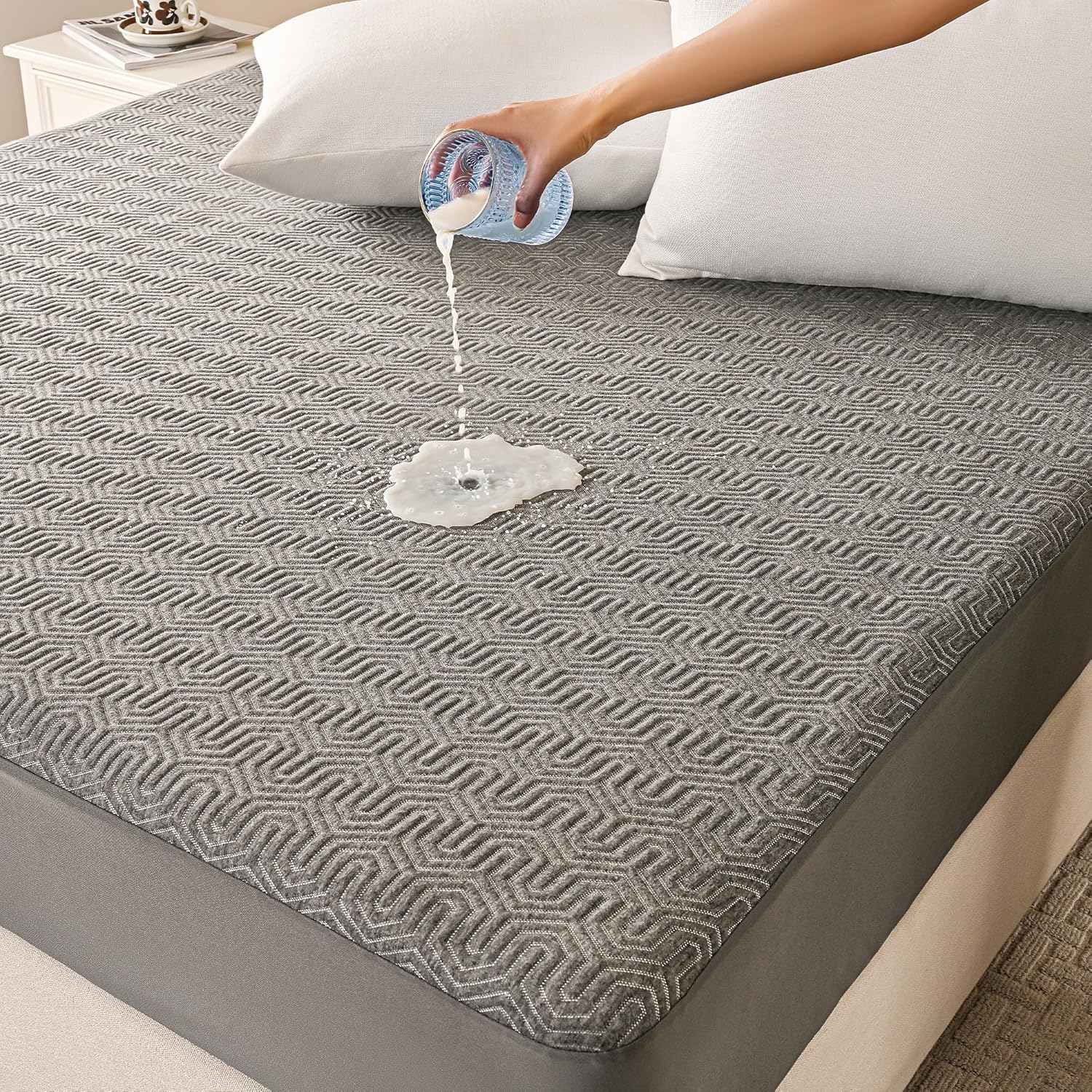 GRT Twin Mattress Protector Waterproof, Breathable Bamboo Charcoal Fiber Mattress Cover, Noiseless and Odor Free Upgraded Mattress Protector with Double-Barrier Protection, 8"-26" Deep Pocket