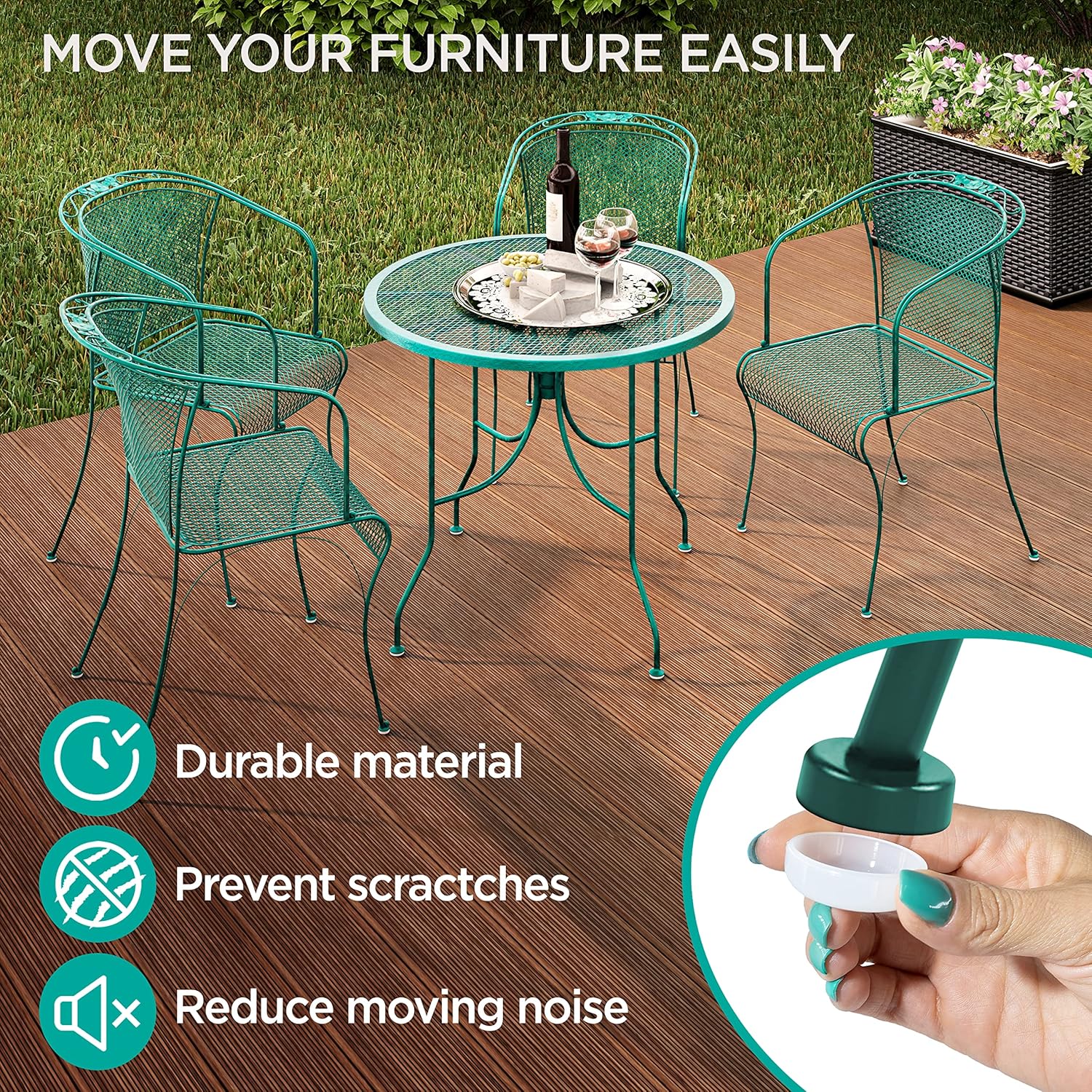 Wrought Iron Patio Furniture Feet Caps (24 Pack, White) - 1.5" Round Plastic Outdoor Chair Leg Caps, Patio Furniture Replacement Feet