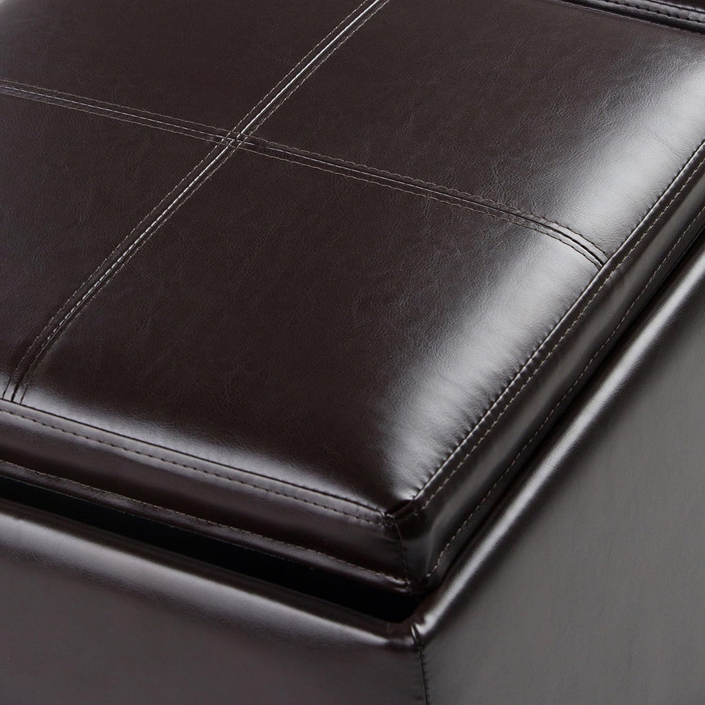 SIMPLIHOME Avalon 35 inch Wide Contemporary Rectangle 5 Pc Storage Ottoman in Tanners Brown Vegan Faux Leather, Assembled, for the Living Room, Entryway and Family Room