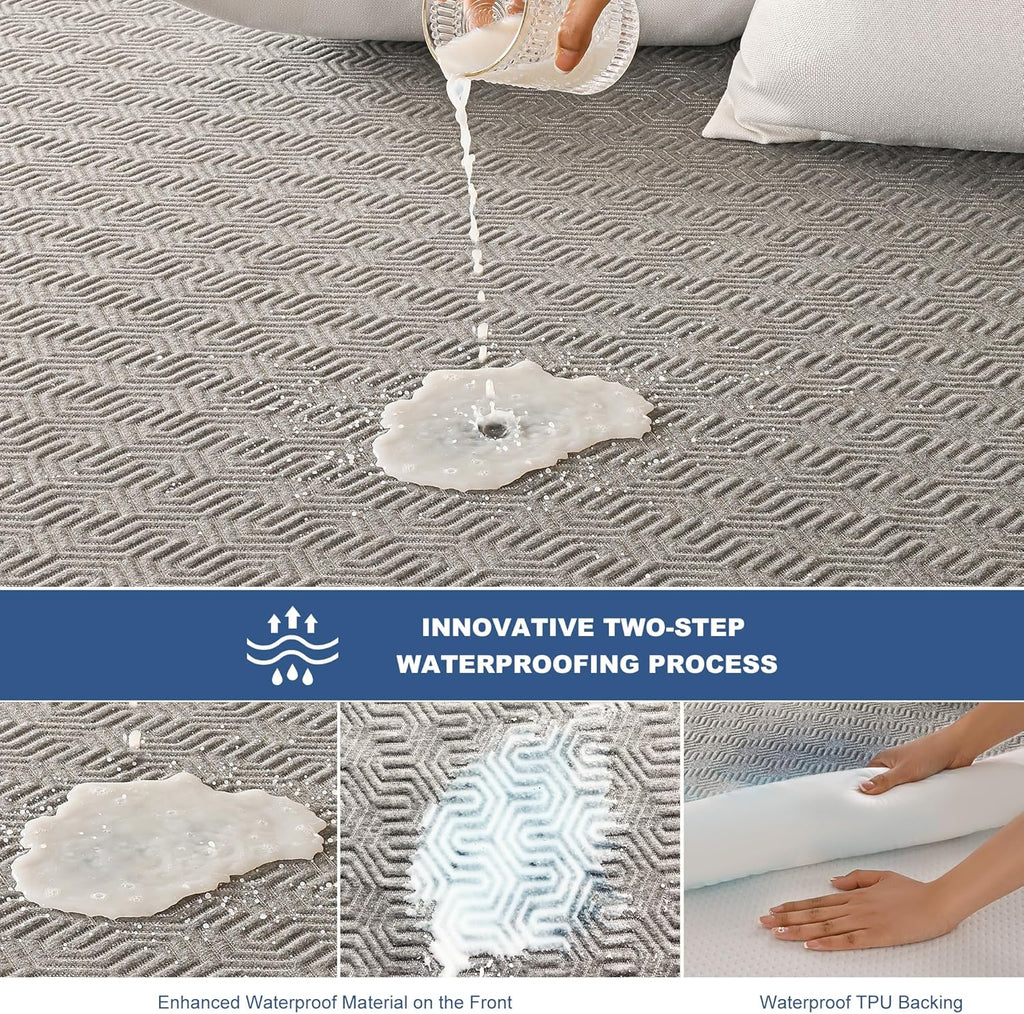 GRT Queen Mattress Protector Waterproof, Breathable Bamboo Charcoal Fiber Mattress Cover, Noiseless and Odor Free Upgraded Mattress Protector with Double-Barrier Protection, 8"-26" Deep Pocket
