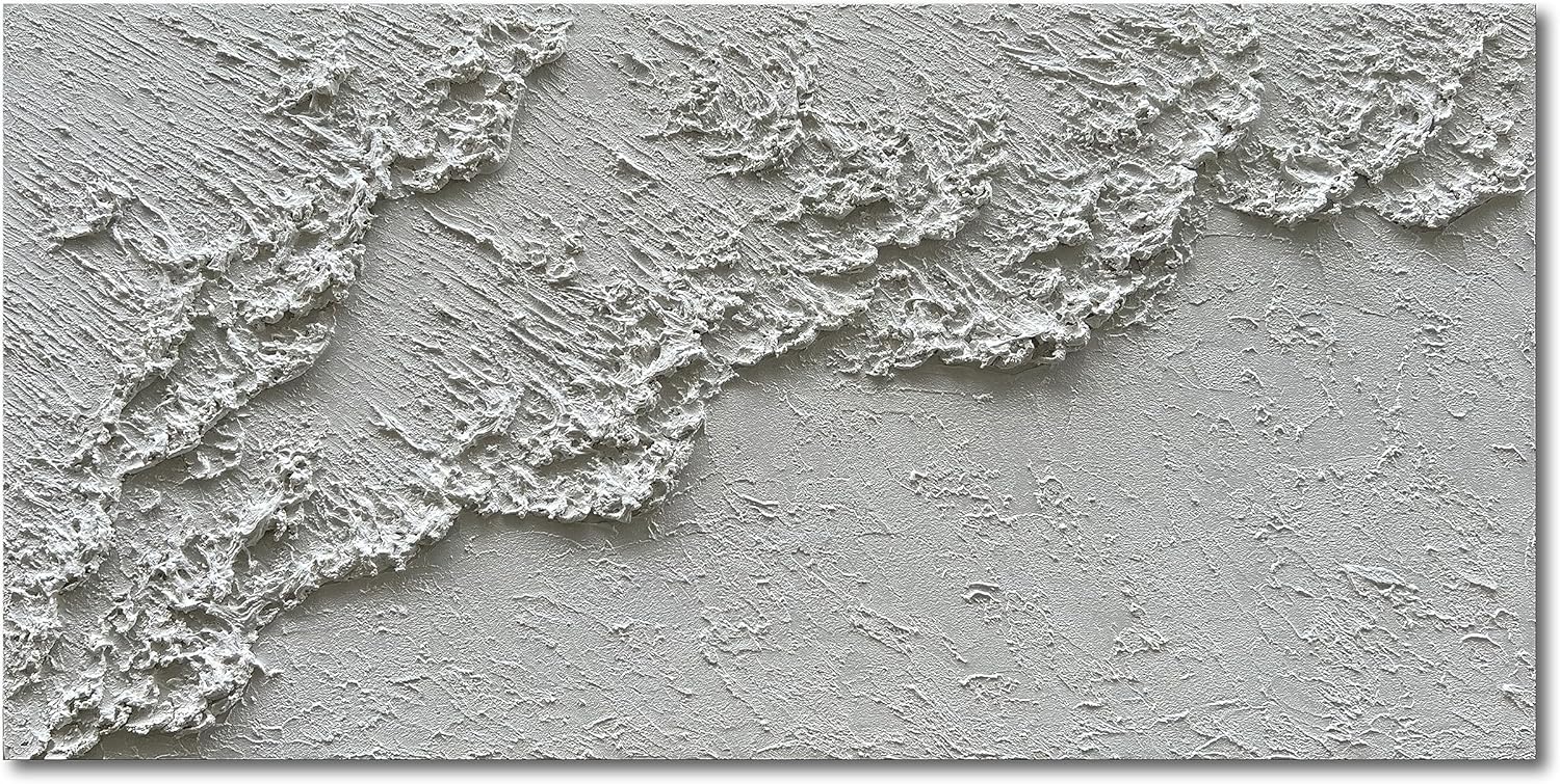 NANKAI Hand Painted White Minimalist Art Painting Ocean Waves Abstract Canvas Oil Painting Home Wall Decoration Art 24x48 Inchs