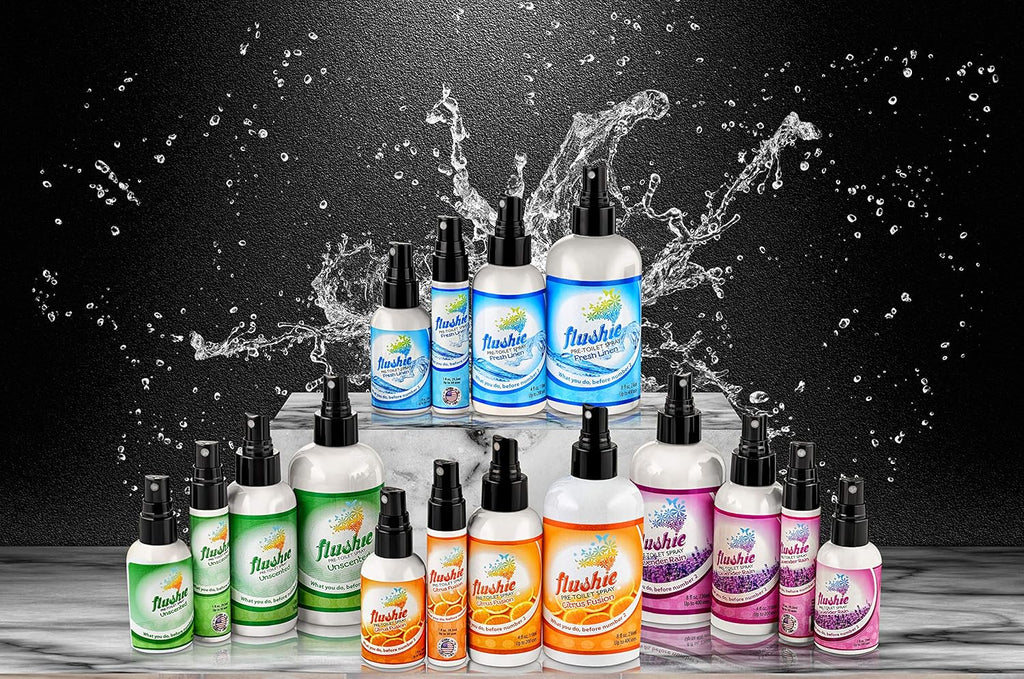 Flushie Pre-Toilet Spray: Travel Size Bathroom Spray for Toilet Deodorizer (4oz - Linen, 3 Pack)