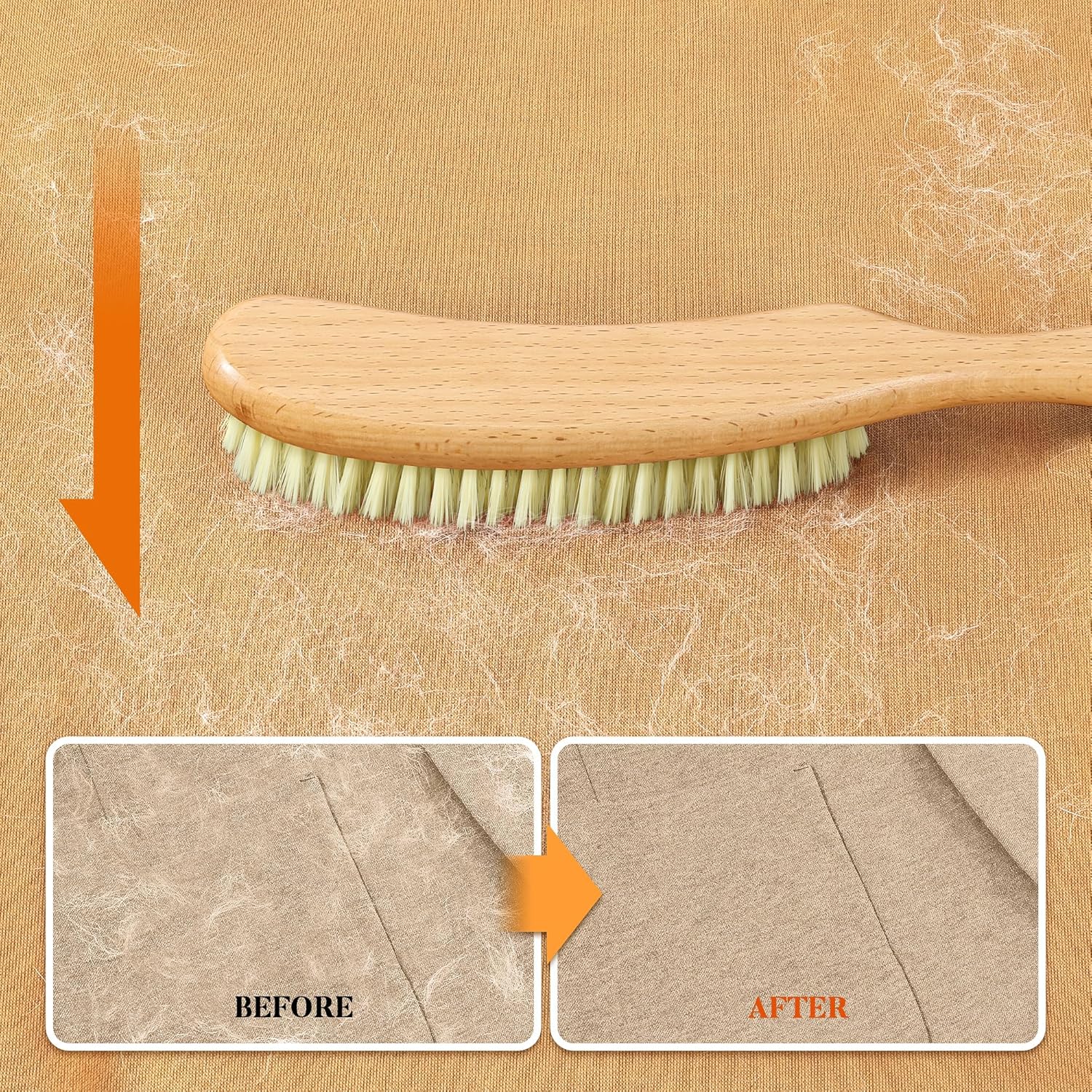 BFWood Clothes Brush - Bristle Lint Brush for Suits, Cashmere, Wool, Velvet, Suede and Pet Hair - Large Beech Wood Handle