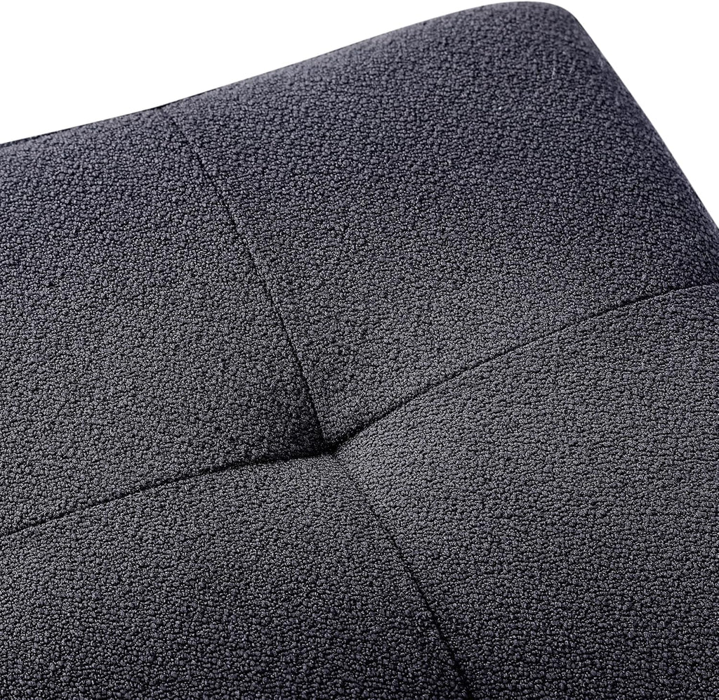 Adeco Fabric Storage Ottoman Bench with Solid Wood Legs, 17.7" Square Dark Grey Cotton Linen Cube Foot Stool, Upholstered Button Tufted Vanity Chair with Hinged Lid for Living Room, Bedroom, Dorm