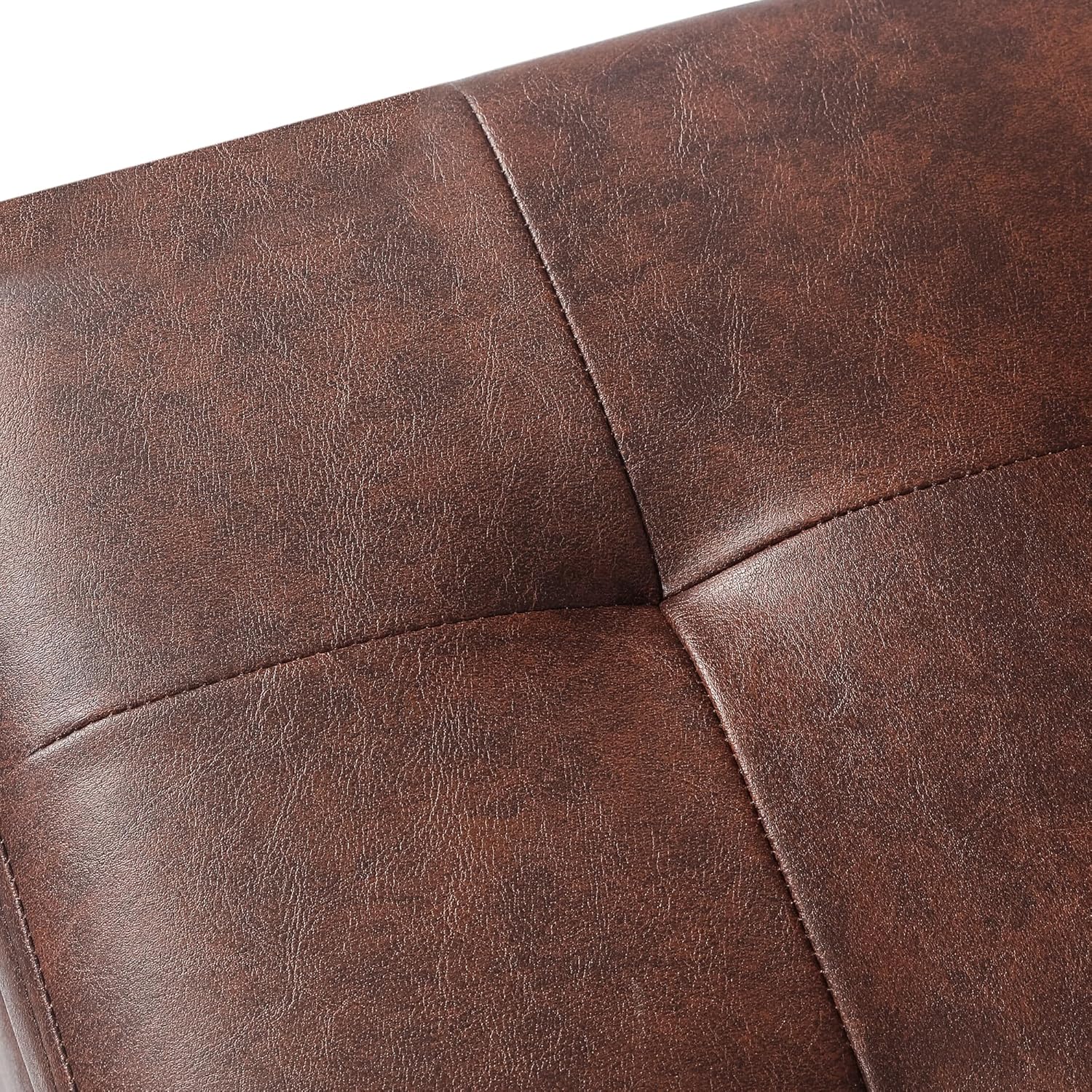 Adeco Faux Leather Storage Ottoman Bench with Wood Legs, 17.7" Square Red and Brown PU Cube Foot Stool, Upholstered Button Tufted Vanity Chair with Hinged Lid for Living Room, Bedroom, Dorm