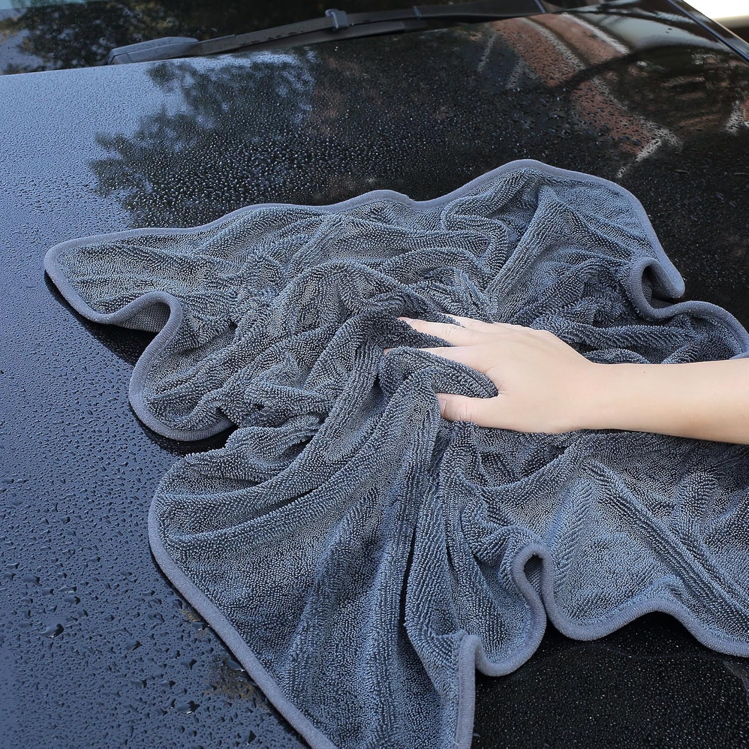 JOYMOOP Microfiber Towels for Cars, 2 Pack 35.4" x 23.6" Car Drying Towel, Dark Gray Reusable Car Towel, Quick Drying Car Microfiber Cleaning Cloth for RVs, SUVs, Trucks